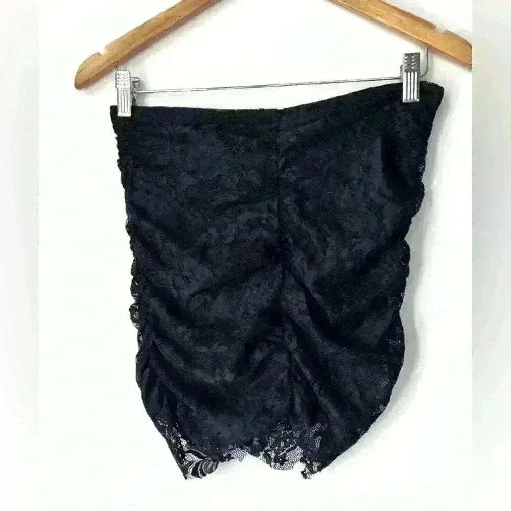 H&M Womens Black Lace Ruched Vampirecore Romantic Goth Feminine Tube Top 0